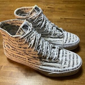 Vans We are Beautiful White and Black Text High-Top Sneakers mens 6.5 womens 8
